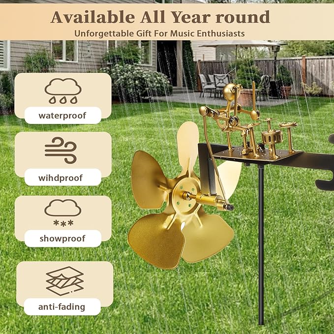 Handmade Metal Drummer Windmill,Wind Spinner Metal Rock Band Wind Mill for Yard and Garden,Wind Spinners Outdoor Music Figurines and Statues