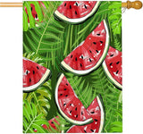 Mugod Sweet Watermelon House Flag 28 x 40 Vertical Double Sided, Black Seed Red Pulp Green Skin Summer Themed Farmhouse Holiday Outside Decorations Large Burlap Yard Flag