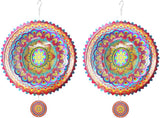 2 Pack Garden Wind Spinners Outdoor Mandala 3D Stainless Steel 12 Inch Patio Garden Decorations Multi Color Hanging Wind Spinners for Porch