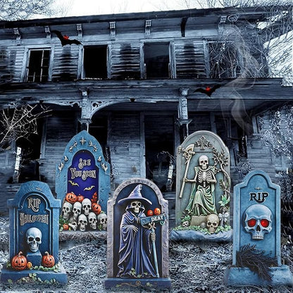 5PCS 26.7X15.7" Large Tombstones Halloween Decorations Garden Signs,Outdoor Cemetery Tombstone Decoration With H Metal Stake,Waterproof Halloween Party Decorations,Outdoor lawn Family Gatherings