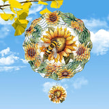 Rngmsi Wind Spinners Outdoor Garden Decor for Outside, 3D Metal Sunflower and Bee Wind Spinner Hanging Decor Kinetic Art for Yard, 12 in Stainless Steel Hanging Gifts for Women Housewarming
