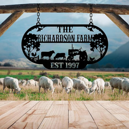 Personalized Metal Farm Sign, Customized Family Name Ranch Sign, Large Last Name Sign for Farmhouse Decoration, Outdoor Farm Wall Art, Welcome Sign, Entrance Gate Sign, Farm Lovers Gift, Garden Decor