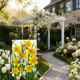 Baccessor Spring Summer Daffodils Garden Flag 12.5 x 18 Inch Double Sided Burlap Bluebirds Yellow Flower Green Leaf Farmhouse Small Yard Flag Summer Holiday Seasonal Outdoor Outside Decoration