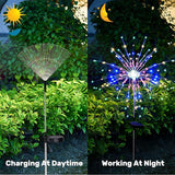 Solar Garden Firework Lights Outdoor Waterproof 4 Pack 120 LED Sparklers Solar Lights for Outside Patio Backyard Yard Pathway Walkway Decorations 4th of July Decorations (Colorful)