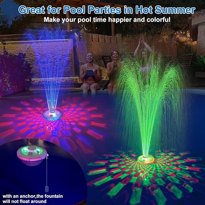 LanAqua Floating Pool Fountain with Underwater Light Show,Pool Water Fountains Pool Fountains with Anchor,2 Spray Modes Swimming Pool Fountain Pump,Pool Fountain for Inground Above Ground Pools-1PC