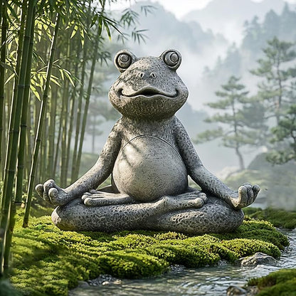Nacome Meditating Frog Miniature Figurine, Zen Yoga Frog Statue Ornament - Indoor/Outdoor Garden & Home Decoration, 5 inch (Grey)