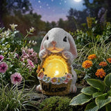 Solar Garden Outdoor Statues Rabbit with Flower Basket, Ideal Gift for Mom, Daddy, Cute Bunny Statue Decor for Lawn, Patio, Yard(White Rabbit)