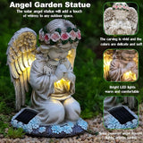 VEEKI Solar Angel Garden Statue Outdoor, Resin Angel Statues Solar Figurine Lights Outdoor Waterproof, Angel Sculpture for Outside Garden Yard Patio Grave Cemetery Decor, Sympathy Memorial Gift