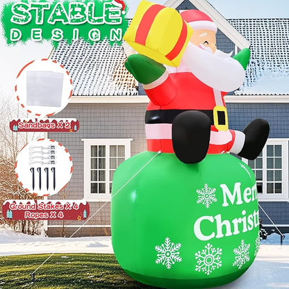 8FT Christmas Inflatable Santa 8FT Sitting Santa Claus Christmas Inflatables Outdoor Decorations Xmas Santa Blow Up Yard Decor with Built-in 5 LEDs for Yard Garden Lawn(with Storage Bag)