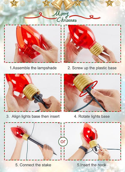 Jumbo C9 Christmas Pathway Lights Outdoor - 2 Pack Total 17 Feet 10 LED C9 Walkway Lights, Multicolor Jumbo Light Christmas Bulb Light Outdoor Decorations for Lawn Holiday Outside Yard Garden