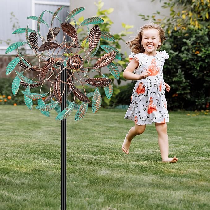 360° Wind Spinners Outdoor, Wind Sculptures Windmill with Metal Stake, Kinetic Large Metal Yard Art Decor Spinners Pinwheels for Garden Outside Patio Lawn