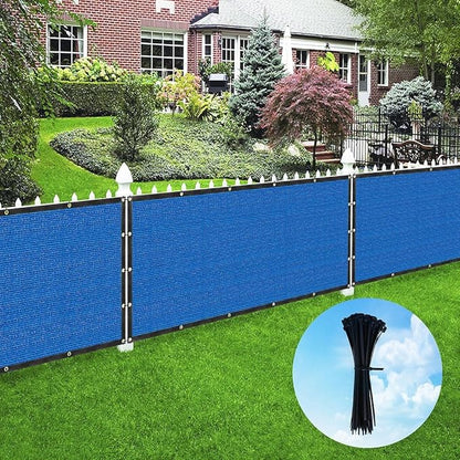 Houssity Zip Cable Ties and Blue 3' x 15' Balcony Deck Fence Privacy Screen Cover Panel Shade Cloth Fabric for Chain Link Fence Patio Pool Railing Porch Playground Dog Kennel Residence Commercial Use
