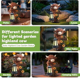 Solar Highland Cow Garden Decoration - Outdoor Waterproof Resin Statues with LED Lantern Lights, Solar Patio Figurines for Yard & Lawn (1-Pack, Auto On/Off), Decor for Inside&Outdoor