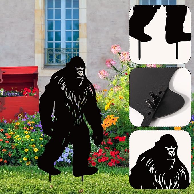 Gosknor Outdoor Metal Bigfoot Decor, Big Foot Yard Sign Stake Bigfoot Silhouette Sasquatch Yard Decor Sasquatch Statue Gift for Garden Yard Lawn Forest Decoration