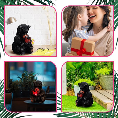 Geelin Solar Black Bear Statue Decoration Garden Bear and Cardinal Figurine Christmas Lighted Outdoor Yard Garden Patio Lawn Decor Unique Birthday Housewarming Gifts for Mom Women 5.5 Inch
