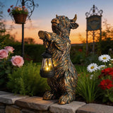 TERESA'S COLLECTIONS Highland Cow Garden Decor with Solar Lantern,High Mountain Yak Yard Decorations Outdoor, Holding Light Resin Outdoor Statues for Patio Porch Lawn,Gifts for Mom Dad 10"