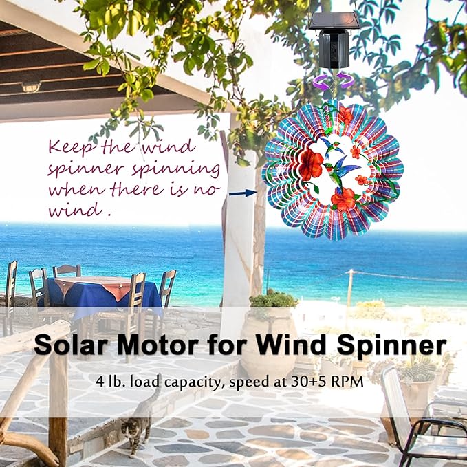 Solar Wind Spinner Motor - Revolving Solar Energy Operated Motor Rotating for Garden Spinners, Windchimes, Suncatchers, Outdoor Hanging Display Motor for Lawn Patio Decor Yard Art Decoration