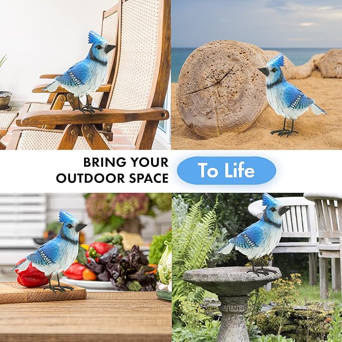 GUTE Blue Jay Metal Bird, Garden Yard Sculpture Art - Large Realistic Standing Blue Bird - Outdoor Fall, Winter, Spring, Summer Decoration - Handmade Bluejay Decor - Perfect and Sympathy Gifts