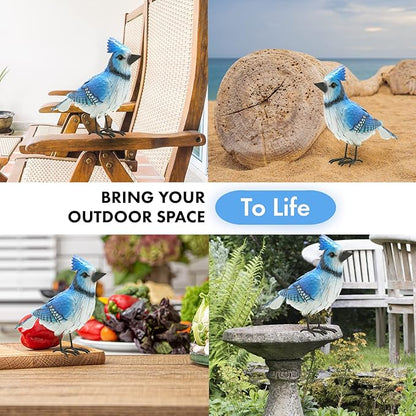 GUTE Blue Jay Metal Bird, Garden Yard Sculpture Art - Large Realistic Standing Blue Bird - Outdoor Fall, Winter, Spring, Summer Decoration - Handmade Bluejay Decor - Perfect and Sympathy Gifts