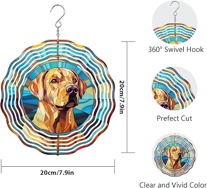 Labrador Retriever Wind Spinner Dog Memorial Gifts, Vibrant 3D Kinetic Aluminum Metal Yard Art, Loss of Dogs Sympathy Gifts, Hanging Outdoor Garden Decor, 8" Wind Sculptures for Patio, Porch (LR 8)