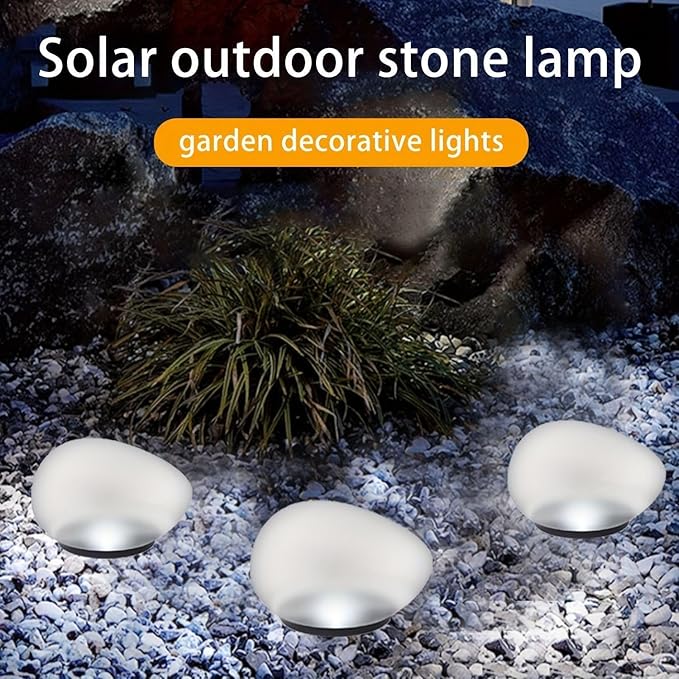 Solar Small Garden Lights Outdoor Glow Cobblestone Shape Lamp Garden Decor Waterproof Landscape Night Lights for Garden Paths, Stairs, Lawns, Patios, Yard, 4 Pack (Cool White)