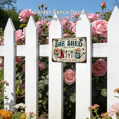 Welcome to My She Shed Sign - Funny Garden Signs for Outdoor Decor, Gardening Gifts for plant lover Women, Green House Decor, Metal Signs Vintage 12x8 Inch