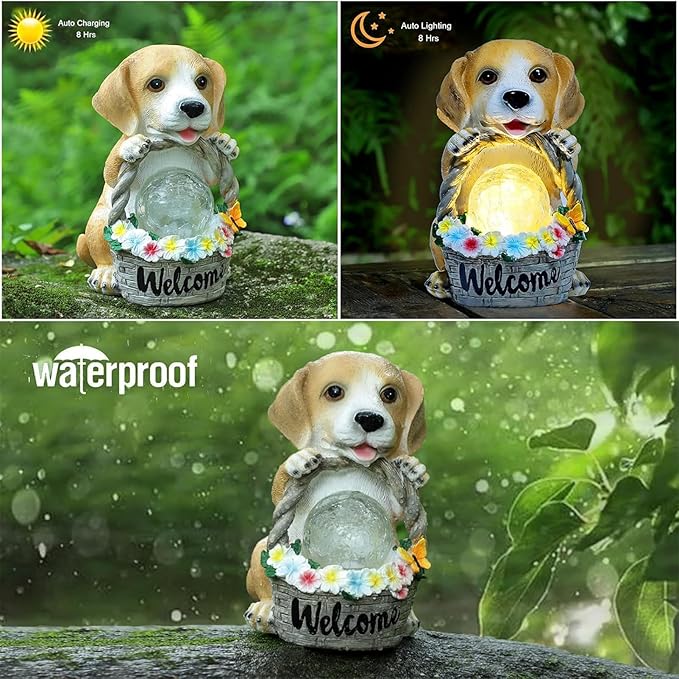 Fairy Garden Statues,Fairies Garden House with Solar Powerd Night Light,Yard Decorations Outdoor Fairy Yard Accessories Decor for Outside (Dog)