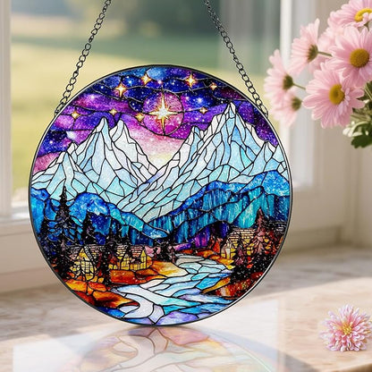 Stained Glass Window Hanging, Pauyadu 8 Inch Night Court Sun Catcher, Stained Glass Suncatcher Ornament, Suncatchers for Windows Hanging, Starlight Lover Gift, Gifts for Women, Friend, Lover