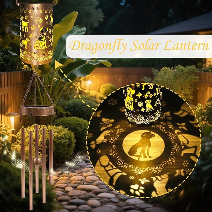 Dog Solar Wind Chimes for Outside, Labrador Retriever Gifts Solar Lantern Windchime, Garden Decorative Hanging Lights for Patio Porch Yard Lawn Decor