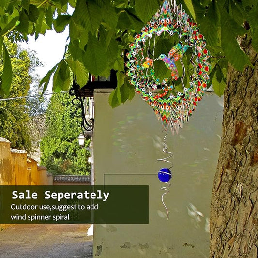 Aoedelyart Hummingbird Wind Spinner for Yard and Garden,12in 3D Wind Spinner Hummingbird Gift for Women/Mother/Father/Men,Hanging Bird Wind Catchers Kinetic Yard Art Ornaments Outdoor Wind Sculptures