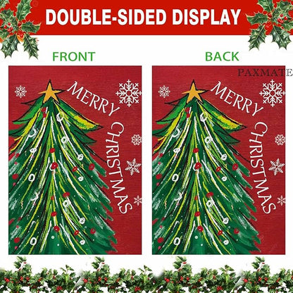 Merry Christmas Garden Flag 12x18 Inch Double Sided, Christmas Tree Xmas Winter Yard Outdoor Flag for Holiday Seasonal Decoration