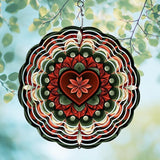 Green Mandala Wind Spinners Outdoor, Hanging Wind Spinner for Garden Decoration, 8 inch 3D Stainless Steel Metal Wind Sculpture for Indoor/Outdoor Decor