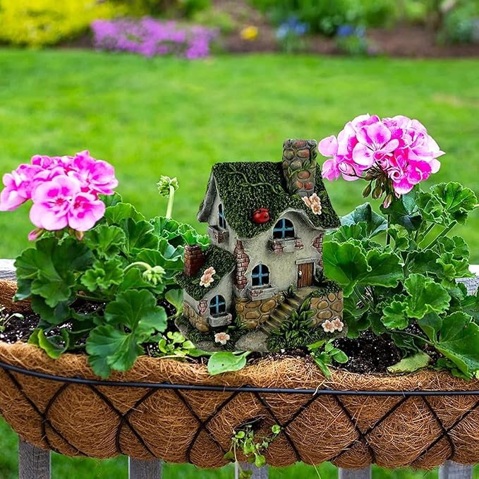 pistro Moss Cottage Garden Stake, 2D Acrylic Decorative Lawn Sculpture, Easy-to-Use Patio Stake for Fence, Pathway, Spring Yard, Outdoor Lawn Decoration