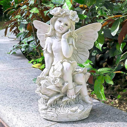 12.8" Outdoor Angel Fairy Statue for Garden – Resin Fairy Figurine, Weather-Resistant Yard Art Decor, Garden Angel Sculpture, Patio Lawn Ornament, Gift for Mom, Grandma, White Finish