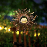 Hapjoy Solar Lights Outdoor Garden Decor Solar Powered Sun Lantern for Yard, Patio,Lawn or Pathway Sun Decorations Crackle Glass Globe Stake Metal Lights Waterproof Warm LED Garden Pathway