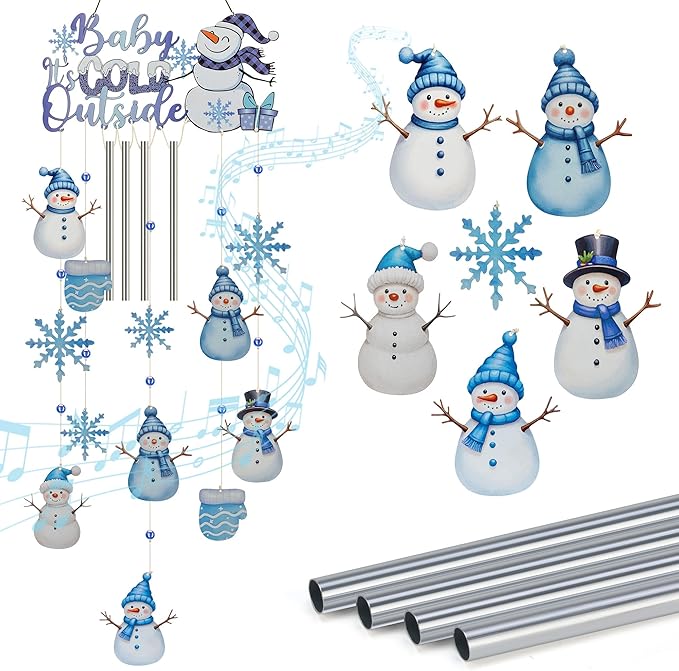 Christmas Snowman Metal Wind Chimes for Outside with S Hook and Snowflake 4 Tubes Metal Windchimes 37.4 Inch Indoor Outdoor Hanging Decoration Wind Chime for Home,Patio,Birthday Gifts Memorial Gift