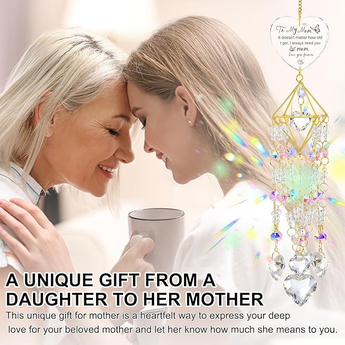 AceOrbit Mom Thank You Gift, Crystal Suncatchers for Window Hanging Wind Chime Garden Suncatchers Rainbow Indoor Outdoor Decor Unique Mom Birthday Gifts from Daughter, Happy Mother's Day