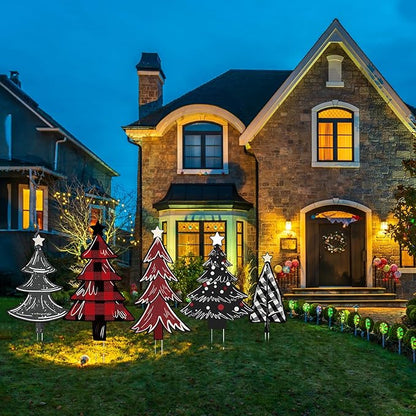 5 PCS Christmas Tree Yard Signs - Outdoor Lawn Sign Decorations with Stakes for Xmas Winter Party Porch Lawn Walkway Decor