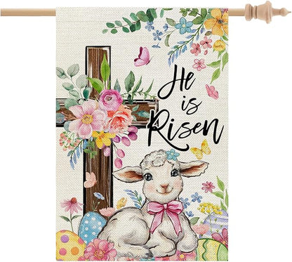 CROWNED BEAUTY Easter House Flag Cross 28x40 Inch Double Sided Large Holiday Welcome Decoration for Outside Yard