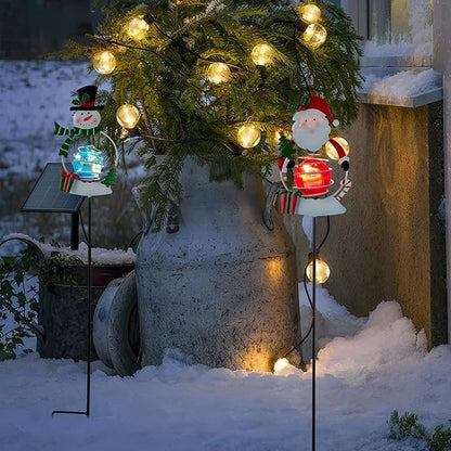 Christmas Solar Garden Lights, 27" H Snowman & Santa Claus Solar Stake Light, 2 Pack Outdoor Statues Figurine Lights for Xmas Holiday Lawn Patio Yard Decoration