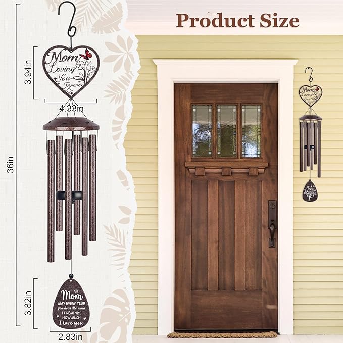 YHmall Gifts for Mom, 36'' Wind Chimes for Outside, Sympathy Mothers Day Mom Birthday Gifts for Mother in Law from Daughter Son, Large Memorial Windchimes Outdoors for Home Decor
