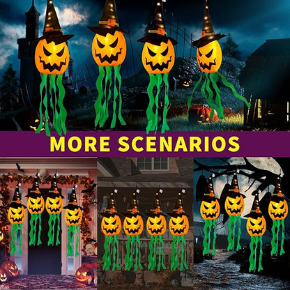 Halloween Decorations Outdoor Halloween Decor Hanging Outdoor Lights Glowing Pumpkin Witch Hat Indoor Ornaments Lights for Party Porch Tree Yard (4Pcs)