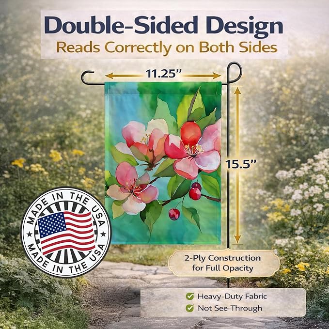Caroline's Treasures Arkansas Apple Blossom in Watercolor Garden Flag Mailbox Flag Decorative Yard Flag Banner Outside Patio Artwork Yard Flower Beds, Garden Size, Multicolor