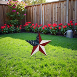 Metal Star Garden Stake 4th of July Yard Sign, Patriotic US Flag Barn Star Hanging Wall Decor for Front Porch Patio Lawn