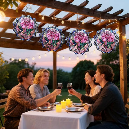 8 Inch Sublimation Wind Spinner, 3D Aluminum Metal Wind Spinner with Hook, Indoor Yard Garden Hanging Decoration, Weather Resistant Rotating Spiral Ornament, Stained Glass Rose