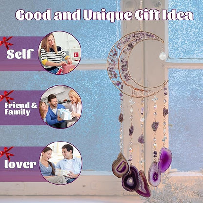 Amethyst Dream Catchers, Dreamocean Moon Tree of Life Dream Catcher Crystal Wind Chimes Sun Catcher Hanging Window Wall Decor Yoga Meditation Gifts for Adults Girls