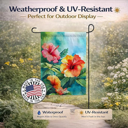 Caroline's Treasures Hawaii Hawaiian Hibiscus in Watercolor Garden Flag Mailbox Flag Decorative Yard Flag Banner Outside Patio Artwork Yard Flower Beds, Garden Size, Multicolor