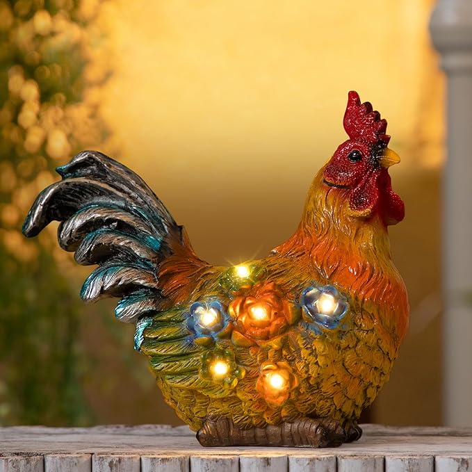 TAKE ME Womens Birthday Gifts Gardening Gifts Chicken Decor for Mom Garden Decor Solar Light Rooster Decor for Women Mom Grandma Birthday Gifts for Chicken Lovers