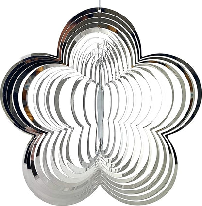 Wind Spinner Metal Garden Spinners Outdoor Garden Art for Backyard Outdoor Hanging Decor and Spinners for Yard and Garden Ornaments 3D Shape (Silver Flower)