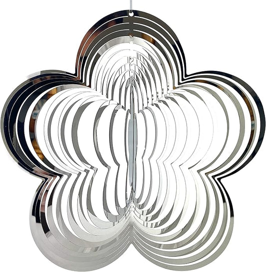 Wind Spinner Metal Garden Spinners Outdoor Garden Art for Backyard Outdoor Hanging Decor and Spinners for Yard and Garden Ornaments 3D Shape (Silver Flower)